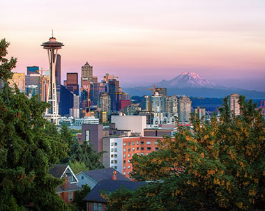 Seattle at dusk with Mt. Rainer