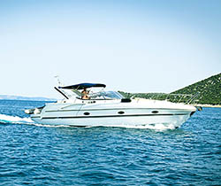 Yacht cruising on a lake