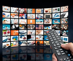 TV showing home entertainment channel subscription options