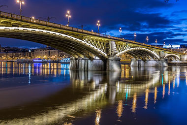 Beautiful bridge lit up at night