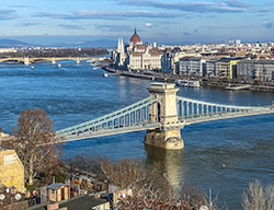 Budaphest aerial view of bridge and river