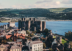 Conway castle and view of sea