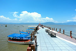 Tour boats and pier on Lake Chapala