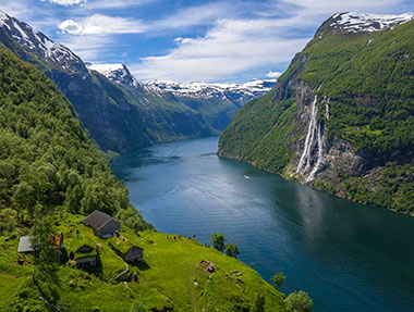 Aerial view of Geirangerfjord in Norway
