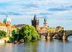 Prague skyline and river